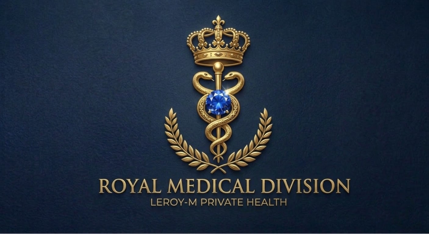 Leroy-M Royal Medical Division emblem — crowned gold medical staff with a blue sapphire