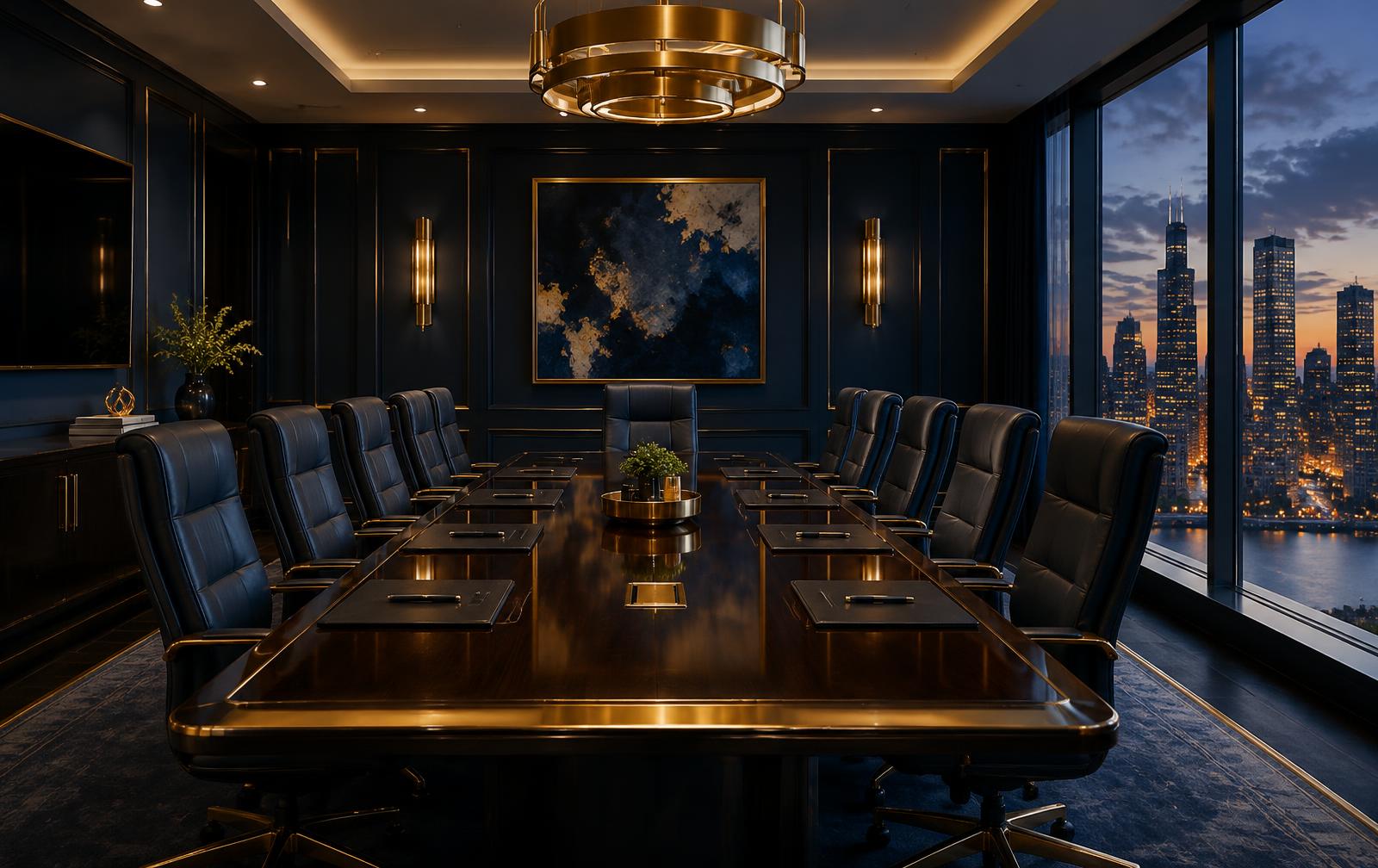 Navy and gold executive boardroom